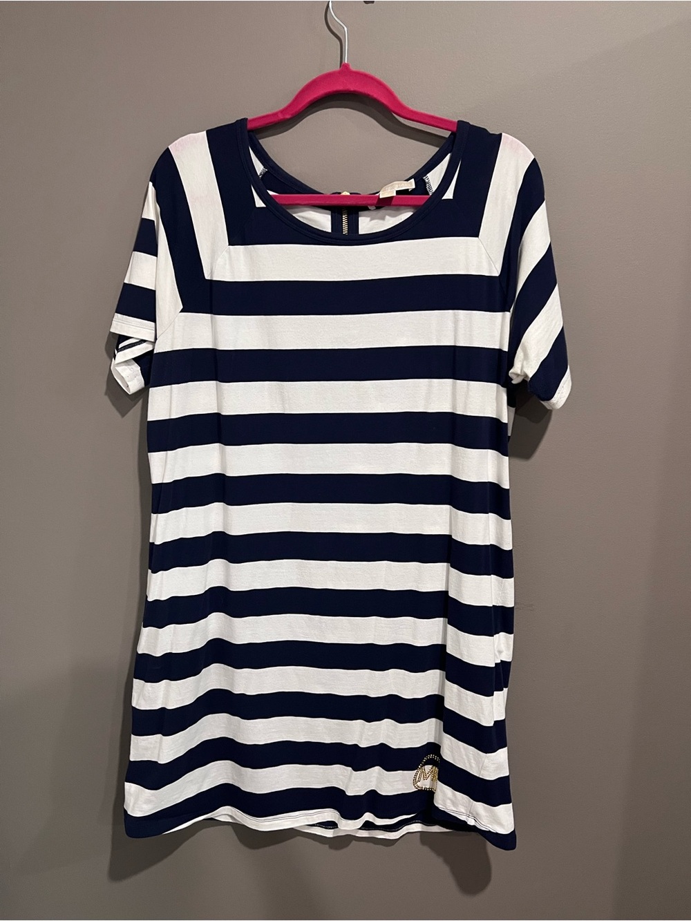 Michael Kors Navy and White Striped Short Sleeve Dress